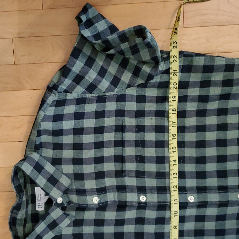 GAP Linen Mens' Green Check Buffalo Plaid Casual Button Down Unisex Shirt Medium